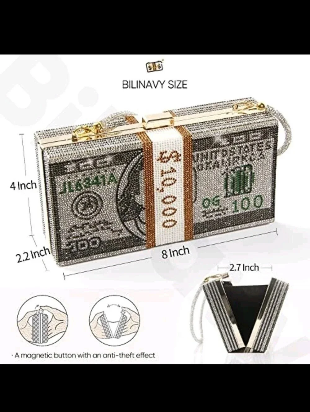 Sparkling Rhinestone $10k Money Stack Clutch Purse